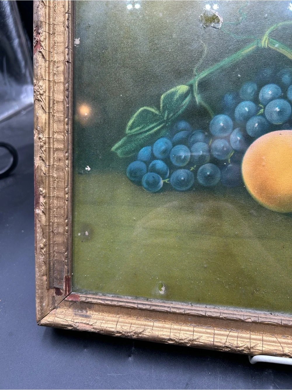 Vintage Fruit Still Life print Wall Art - watermelon, peaches, gesso frame